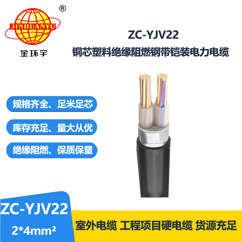 金環(huán)宇電纜 c級(jí)阻燃電纜ZC-YJV22 2X4平方 深圳鎧裝電纜報(bào)價(jià)